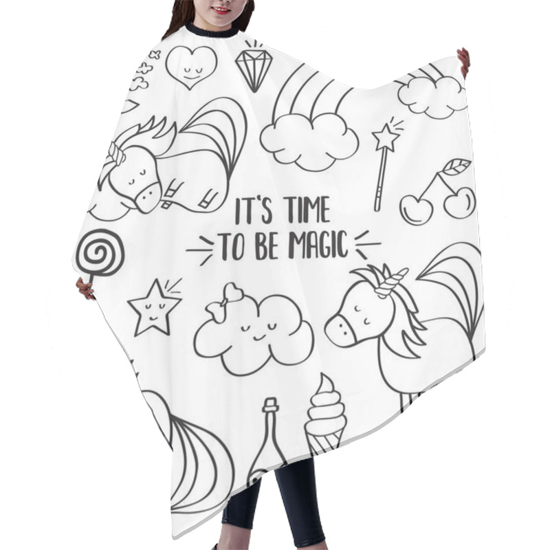 Personality  Doodle Items Collection With Unicorns And Other Fantasy Magical  Hair Cutting Cape