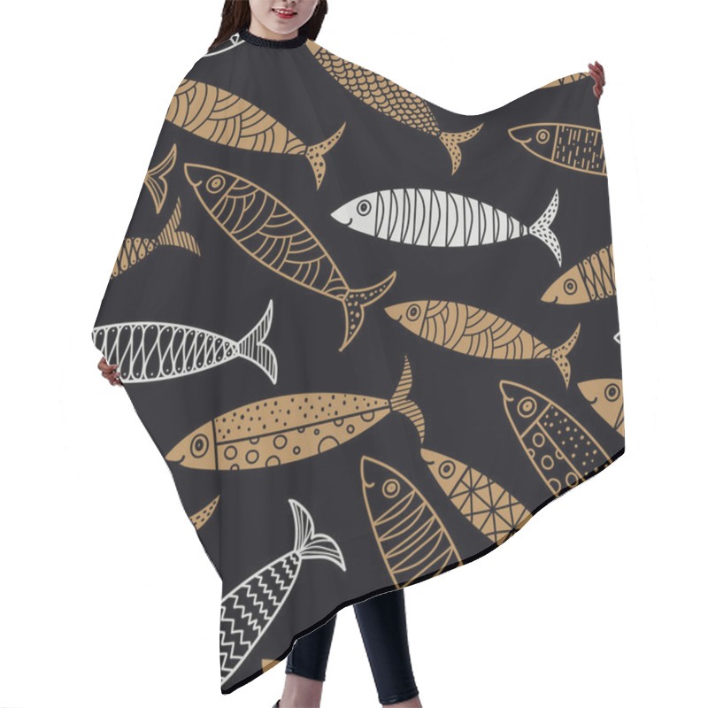 Personality  Cute Fish. Gold And Silver. Kids Lbackground. Seamless Pattern. Can Be Used In Textile Industry, Paper, Background, Scrapbooking. Hair Cutting Cape