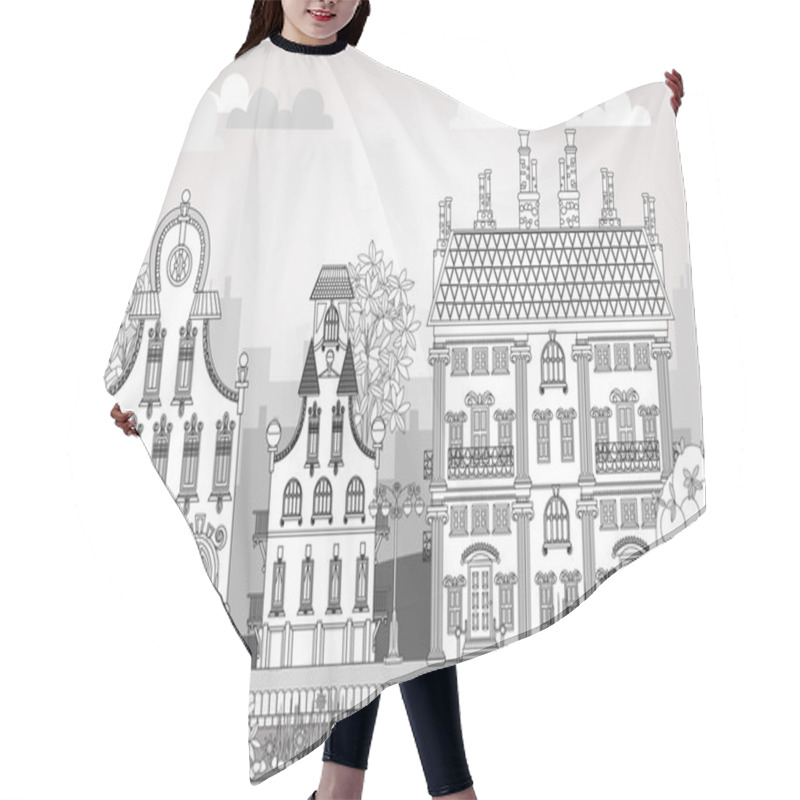 Personality  Doodle Of Beautiful City With Very Detailed And Ornate Town Houses Hair Cutting Cape