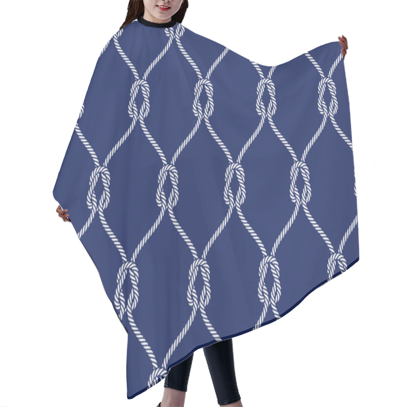 Personality  Vector Rope, Fishing Net, Seamless. Blue Background. Hair Cutting Cape