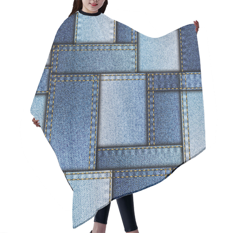 Personality  Patchwork Of Denim Fabric. Hair Cutting Cape