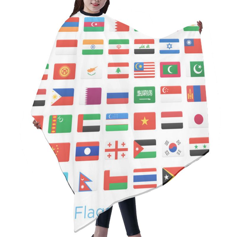 Personality  Asian Countries Flags. Vector Icons Set. Hair Cutting Cape