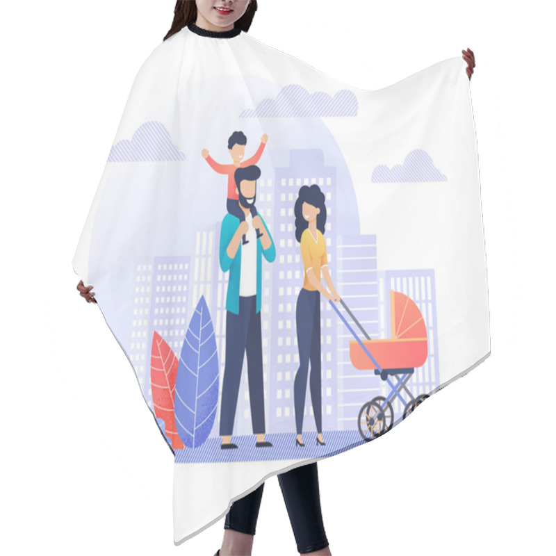 Personality  Happy Smiling Parents On Walk Flat Illustration Hair Cutting Cape