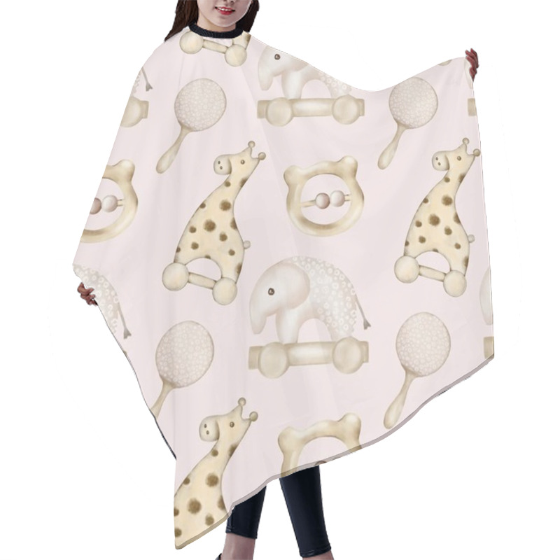 Personality  Cute Pastel Baby Toys Pattern Featuring Elephants, Giraffes, And Rattles On A Soft Background Hair Cutting Cape