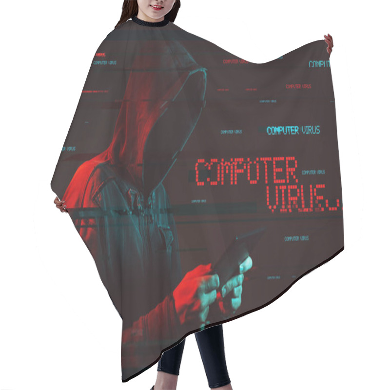 Personality  Computer Virus Concept With Faceless Hooded Male Person Hair Cutting Cape