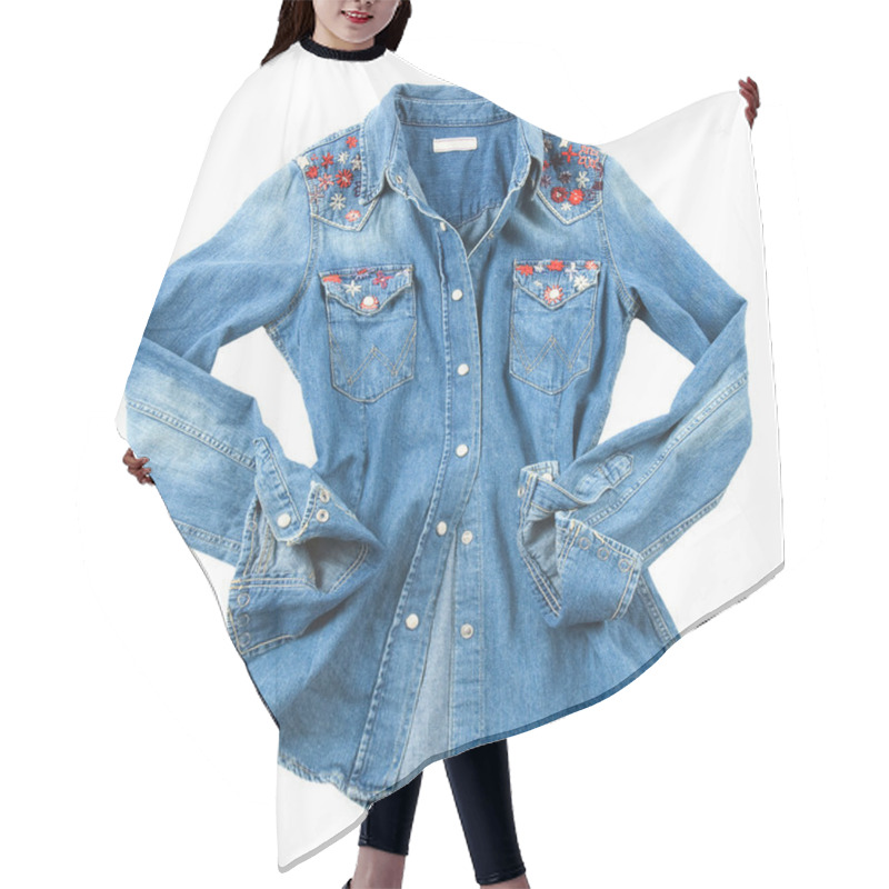 Personality  Denim Embroidered Shirt Hair Cutting Cape