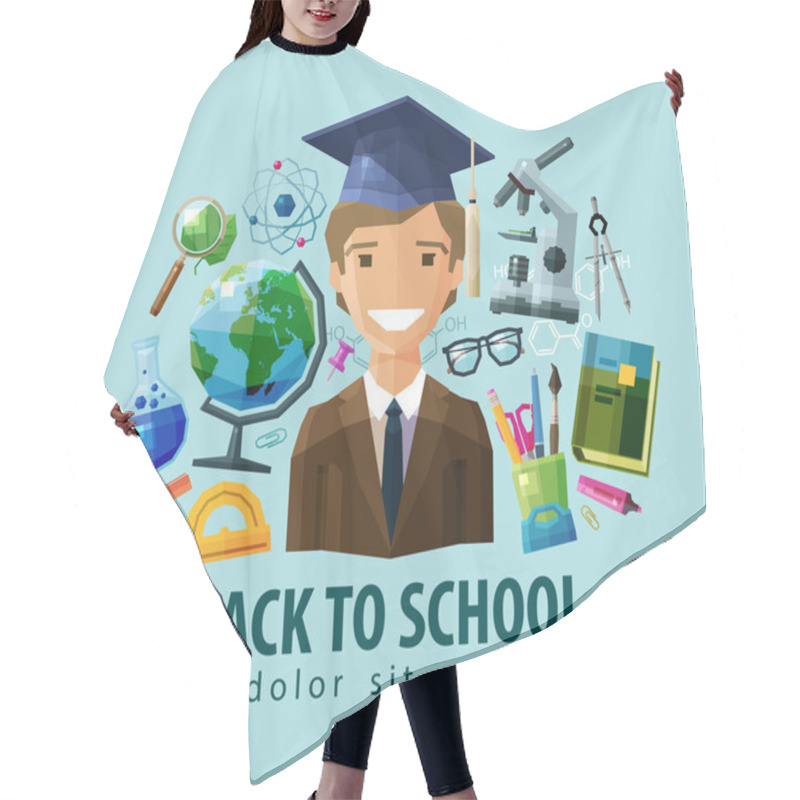 Personality  Back To School Vector Logo Design Template. Education, Schooling Or Student, Study, Science Icon. Flat Illustration Hair Cutting Cape