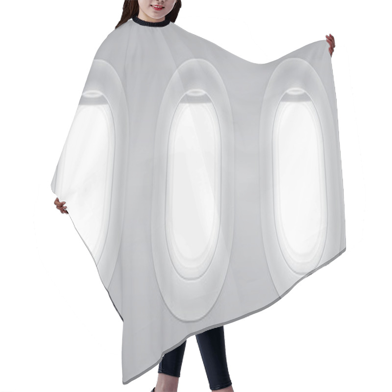 Personality  Three Gray Blank Window Plane, Gray Airplane Window, Gray Light Template, Plain Aircraft Window White Space. Hair Cutting Cape