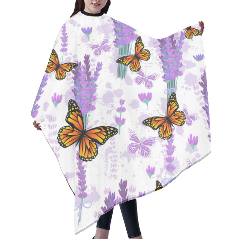 Personality  A Seamless Background With Lavender And With Butterflies. Vector Illustration Hair Cutting Cape