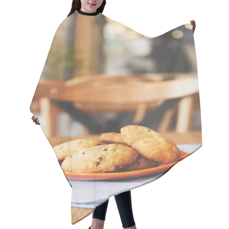 Personality  Chocolate Chip Cookies On Plate In Cafe Hair Cutting Cape