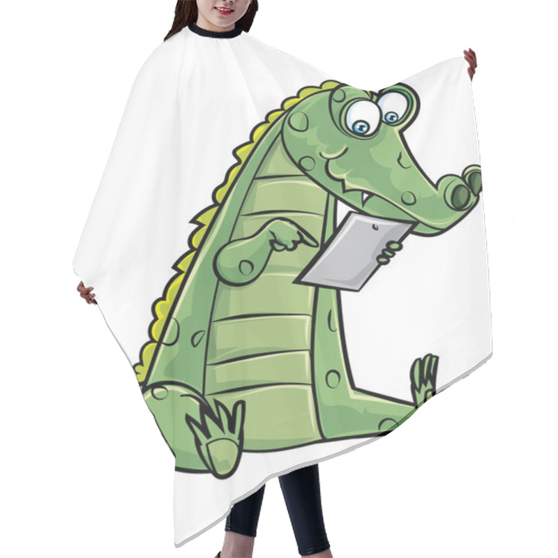 Personality  Cartoon Crocodile Using A Computer Tablet Hair Cutting Cape