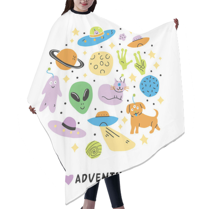 Personality  Set On A Space Theme With Doodle Aliens Monsters Hair Cutting Cape