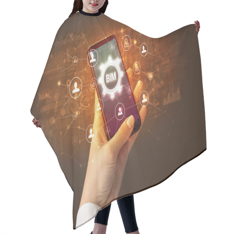 Personality  Hand Using Smartphone With Technology Concept Hair Cutting Cape