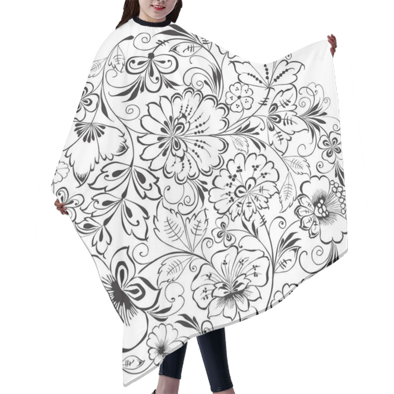 Personality  The Round Composition Of The Decorative Drawn Flowers Hair Cutting Cape