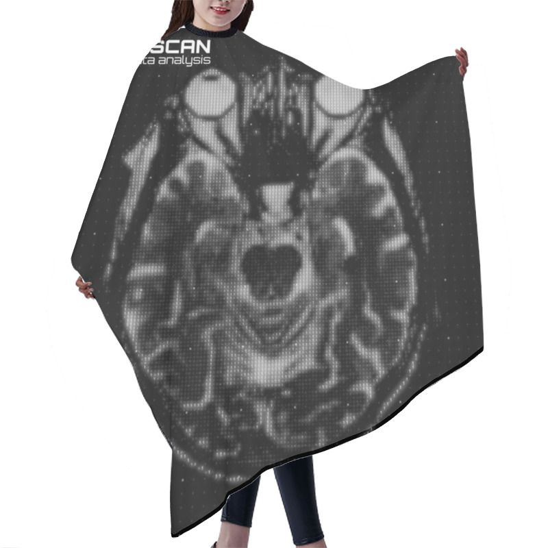 Personality  Vector Grayscale Abstract Brain Tomography Analysis Illustration. Digital Brain X-ray Scan. Medical Data MRI Visualization Concept. Futuristic Healthcare Software HUD UI. Data Driven Image. Human Head Hair Cutting Cape