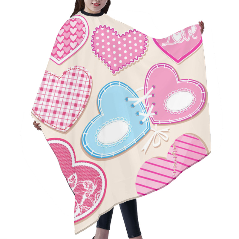 Personality  Scrapbook Set Of Hearts In Stitched Textile Style Hair Cutting Cape