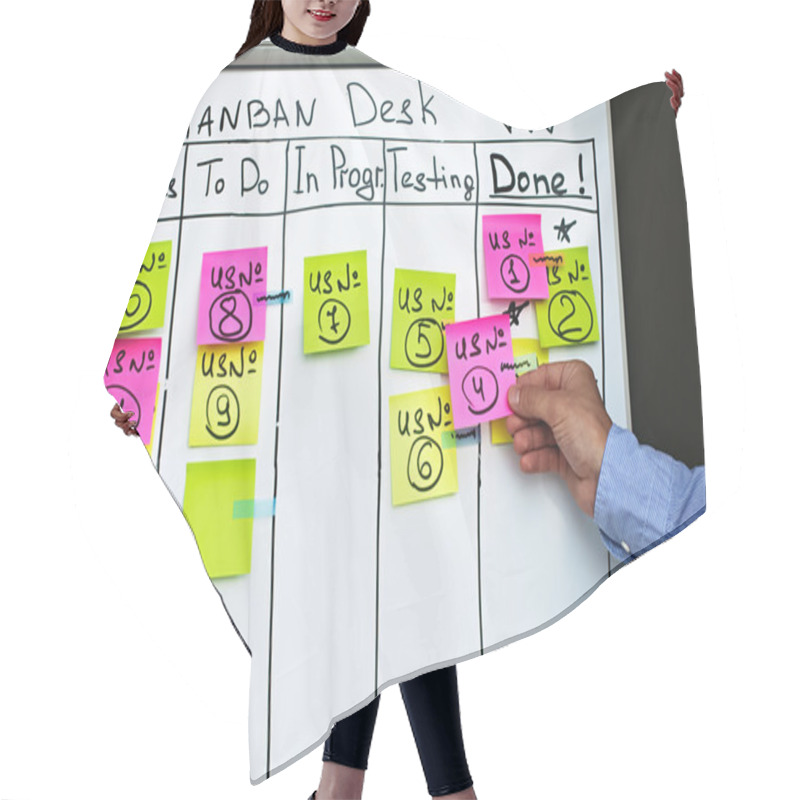 Personality  Progress On Kanban Board. Work In Progress In Kan Ban Methodology. Hair Cutting Cape