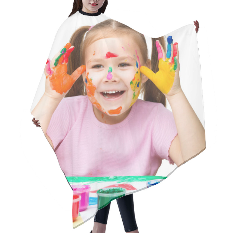 Personality  Portrait Of A Cute Girl Playing With Paints Hair Cutting Cape