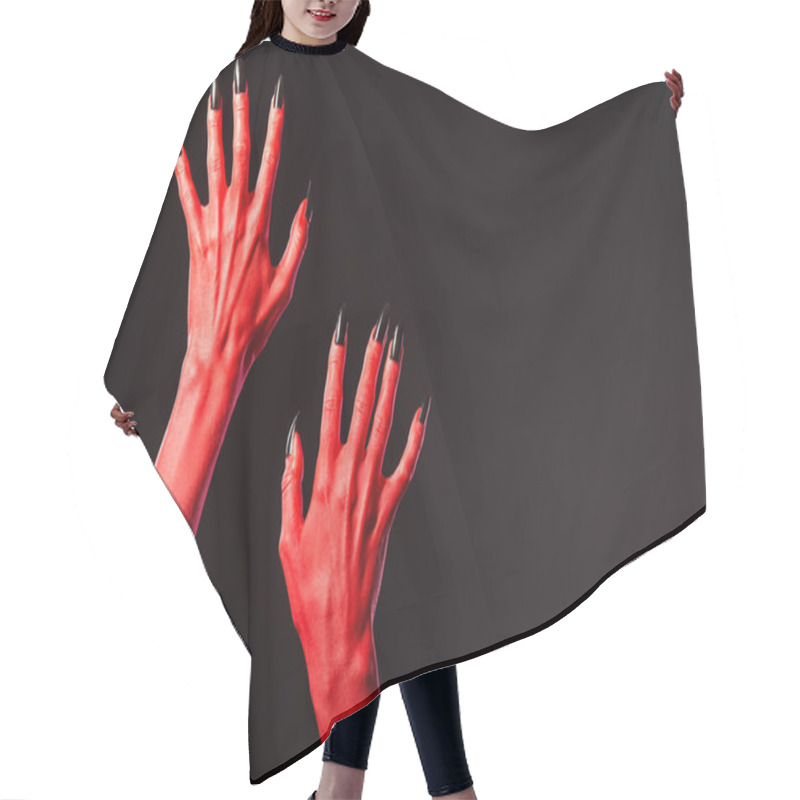 Personality  Red Devil Hands With Black Nails, Real Body-art Hair Cutting Cape