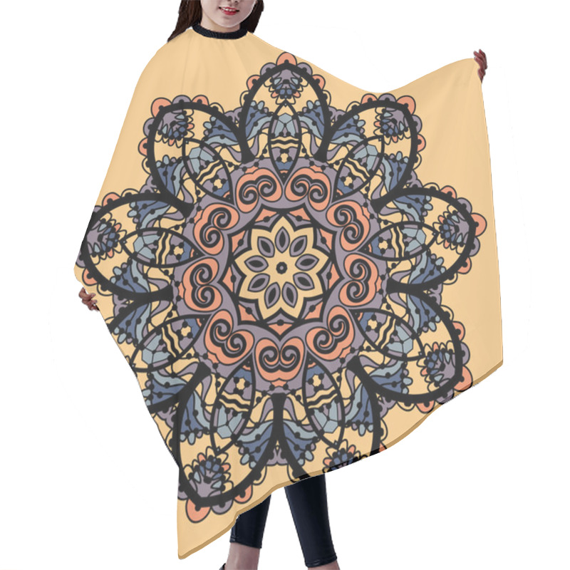 Personality  Stylized Mandala Vector. Flower Like Round Ornate Design Over Chokolate Paper Background Hair Cutting Cape