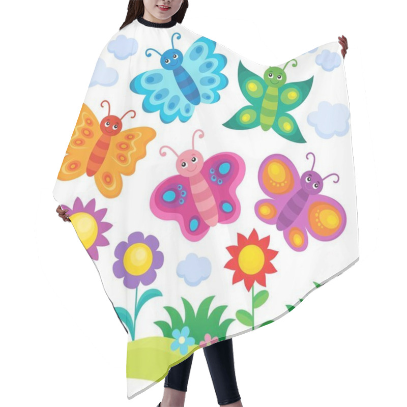 Personality  Stylized Butterflies Theme Image 1 Hair Cutting Cape