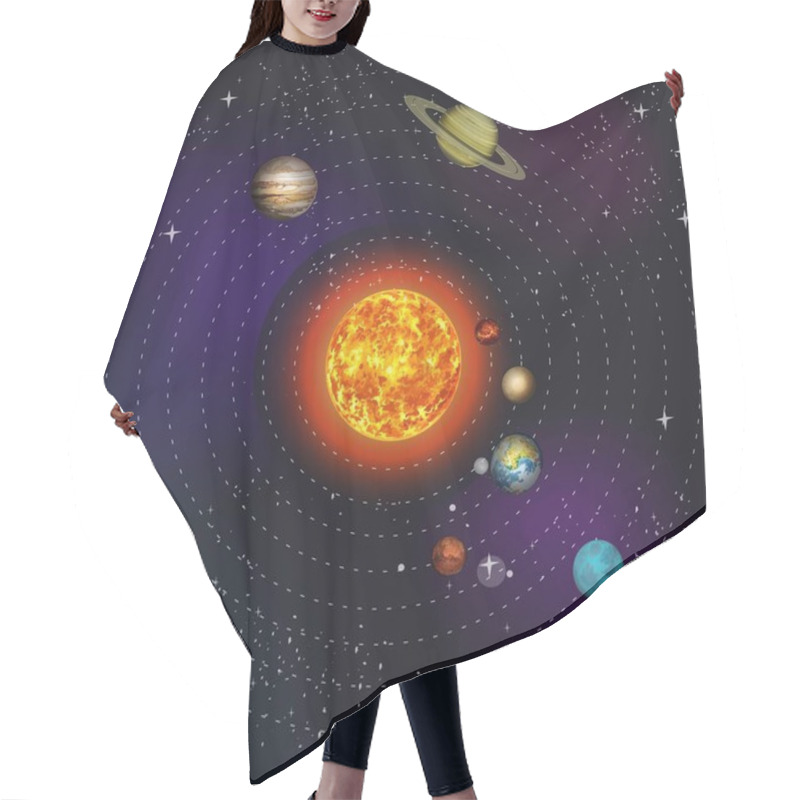 Personality  Solar System Planets Orbits On Dark Sky Background Hair Cutting Cape