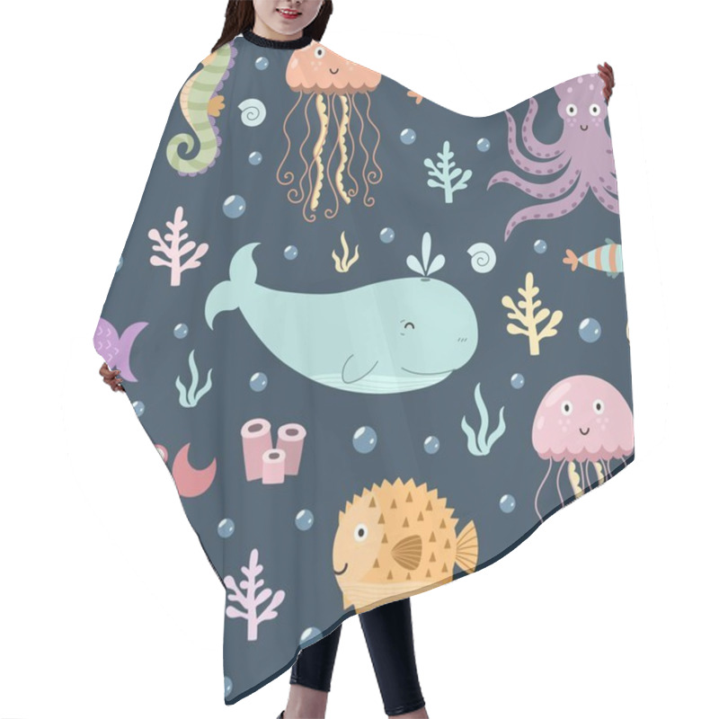 Personality  Sea Life Seamless Pattern. Cute Background Hair Cutting Cape