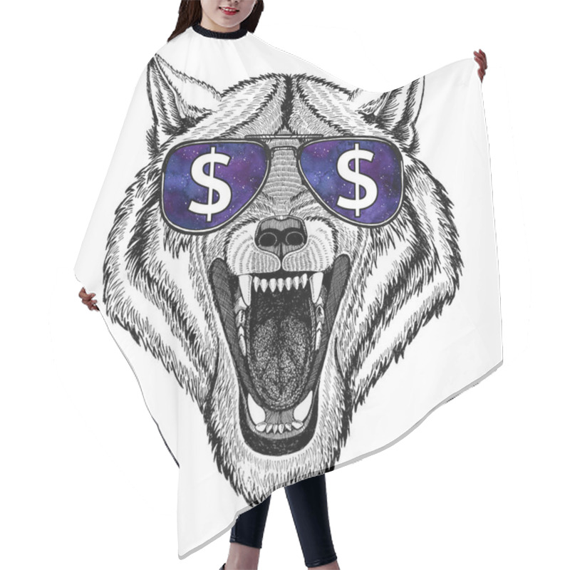 Personality  Wolf Dog Wild Animal Wearing Glasses With Dollar Sign Hair Cutting Cape