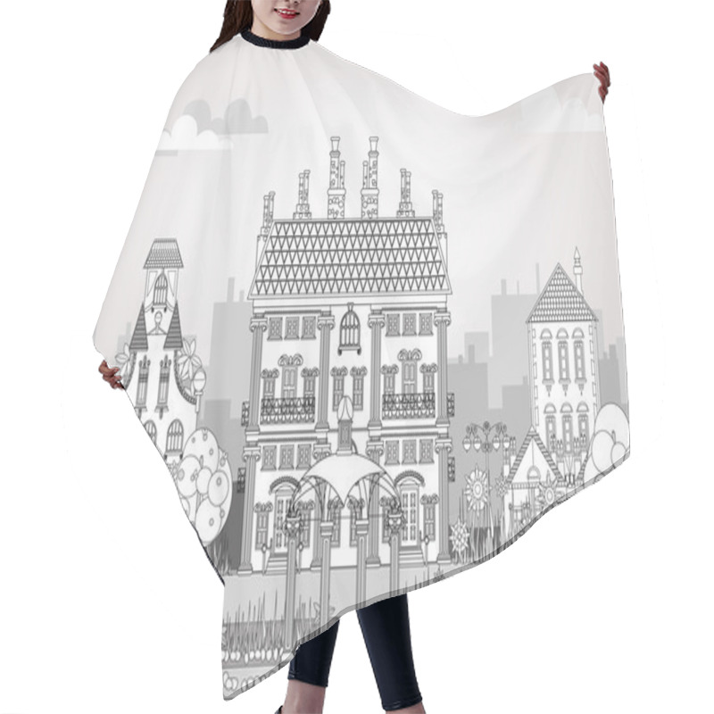 Personality  Doodle Of Beautiful City With Very Detailed And Ornate Town Houses Hair Cutting Cape