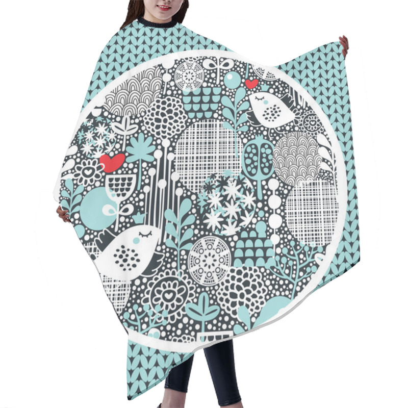 Personality  Cute Seamless Pattern With Snow Birds, Hearts And Flowers. Hair Cutting Cape