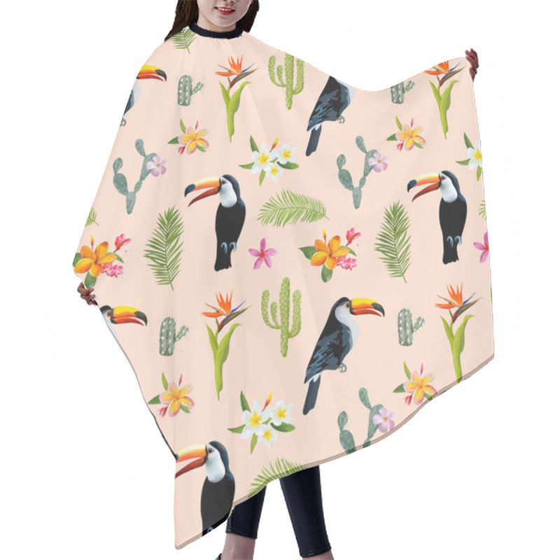 Personality  Tropical Background. Toucan Bird. Cactus Background. Tropical Flowers. Seamless Pattern. Vector Hair Cutting Cape