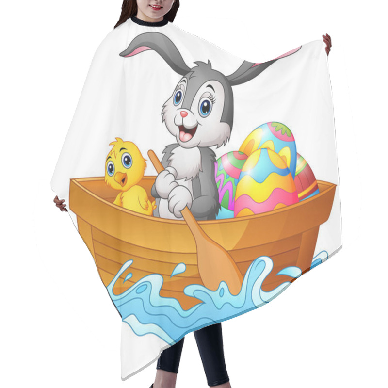 Personality  Easter Bunny Rowing Boat With Chicks And Decorated Easter Eggs Hair Cutting Cape