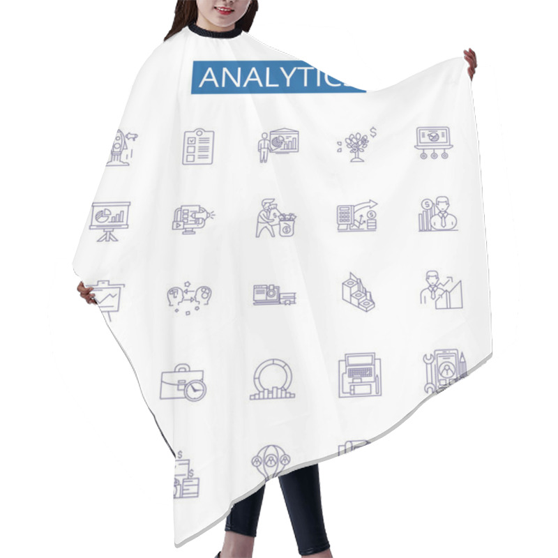 Personality  Analytics Line Icons Signs Set. Design Collection Of Analytics, Tracking, Data, Measurement, Insight, Metrics, Monitoring, Reporting Outline Vector Concept Illustrations Hair Cutting Cape