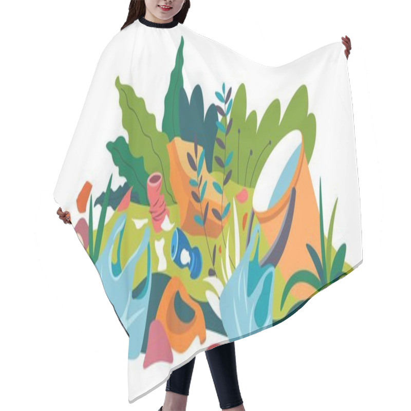 Personality  Ecological Disaster And Catastrophe, Forest Or Woods Contaminated With Garbage And Trash. Environmental Pollution And Problems With Ecosystem. Junk And Litter, Plastic Bags. Vector In Flat Style Hair Cutting Cape