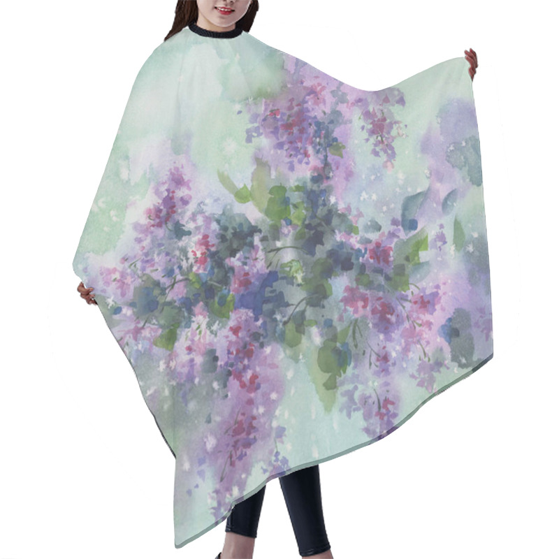 Personality  Violet Lilac Flower Branches With Leaves Watercolour Background. Spring Bloom Hair Cutting Cape