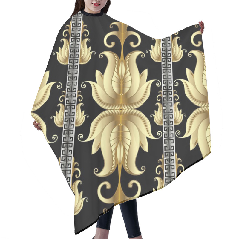 Personality  Striped Floral Gold Meander Seamless Pattern. Greek Key Border Hair Cutting Cape