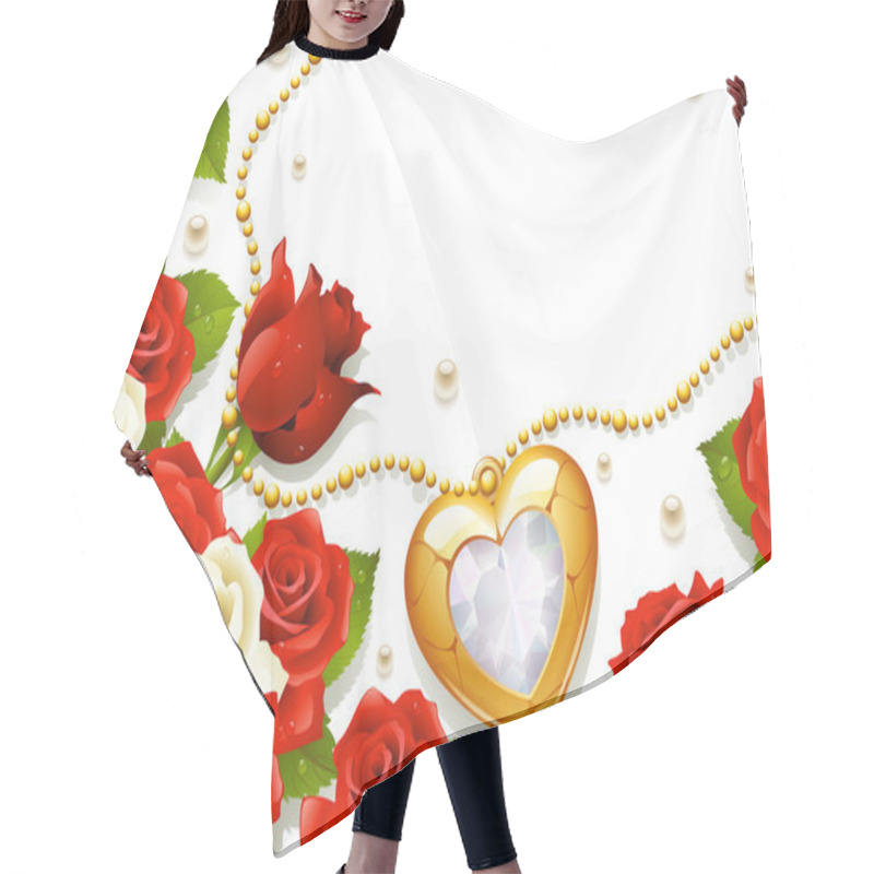 Personality  Postcard With Roses, Pearls And Medallion In The Shape Of Heart Hair Cutting Cape