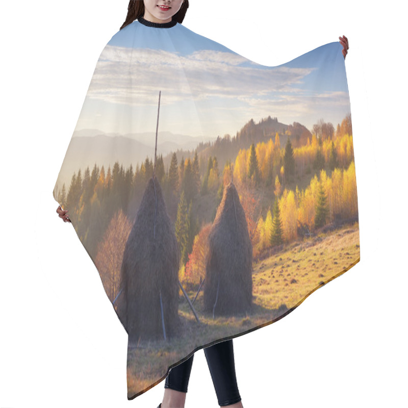 Personality  Haystacks In Mountain Village  Hair Cutting Cape