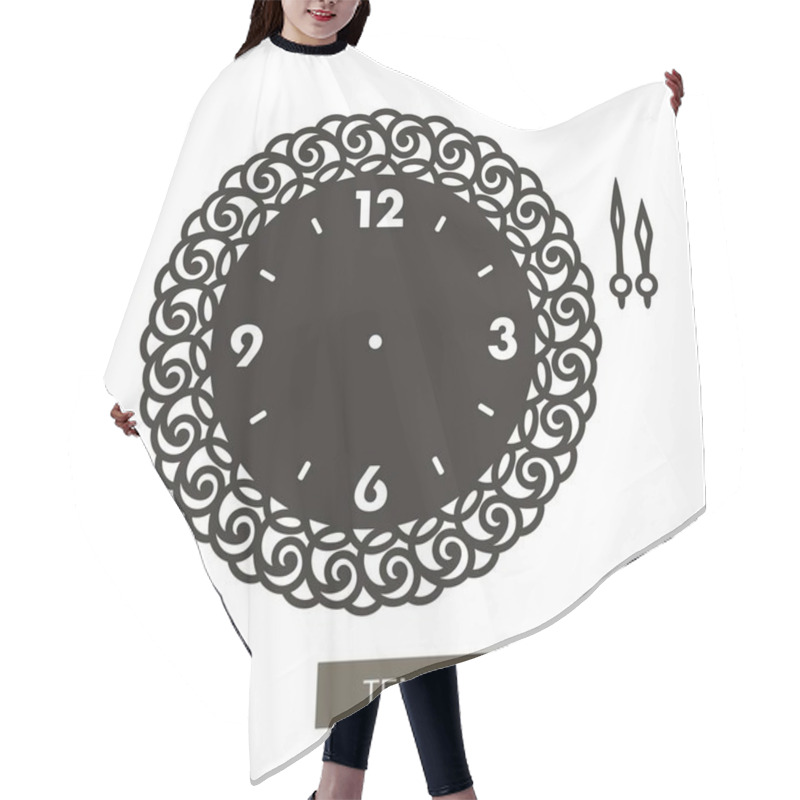 Personality  Openwork Dial With Arrows And Arabic Numerals. Silhouette Of Clock On White Background. Decor For Home. Template For Laser Cutting, Wood Carving, Paper Cut And Printing. Vector Illustration. Hair Cutting Cape