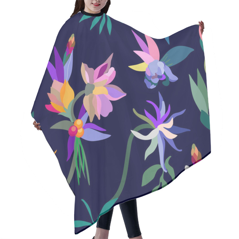 Personality  Seamless Pattern With Exotic Flowers And Leaves.  Hair Cutting Cape