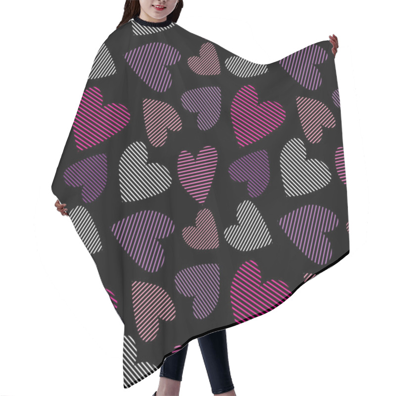 Personality  Multicolored Striped Hearts Are Scattered In Random Order. Seamless Pattern. Design For Fabric, Background Or Wrapping Paper Hair Cutting Cape