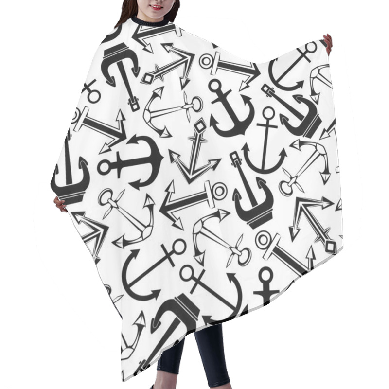 Personality  Black And White Seamless Pattern Of Navy Anchors Hair Cutting Cape