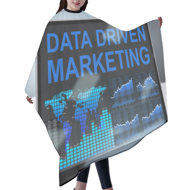 Personality  Data Driven Marketing Graph On Laptop In Office Hair Cutting Cape