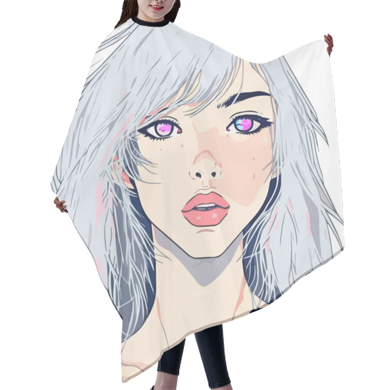 Personality  Young Girl Anime-style Character Vector Illustration Design. Manga Anime Girl Faces Cartoon. Girl Anime Female Manga Cartoon Hair Cutting Cape