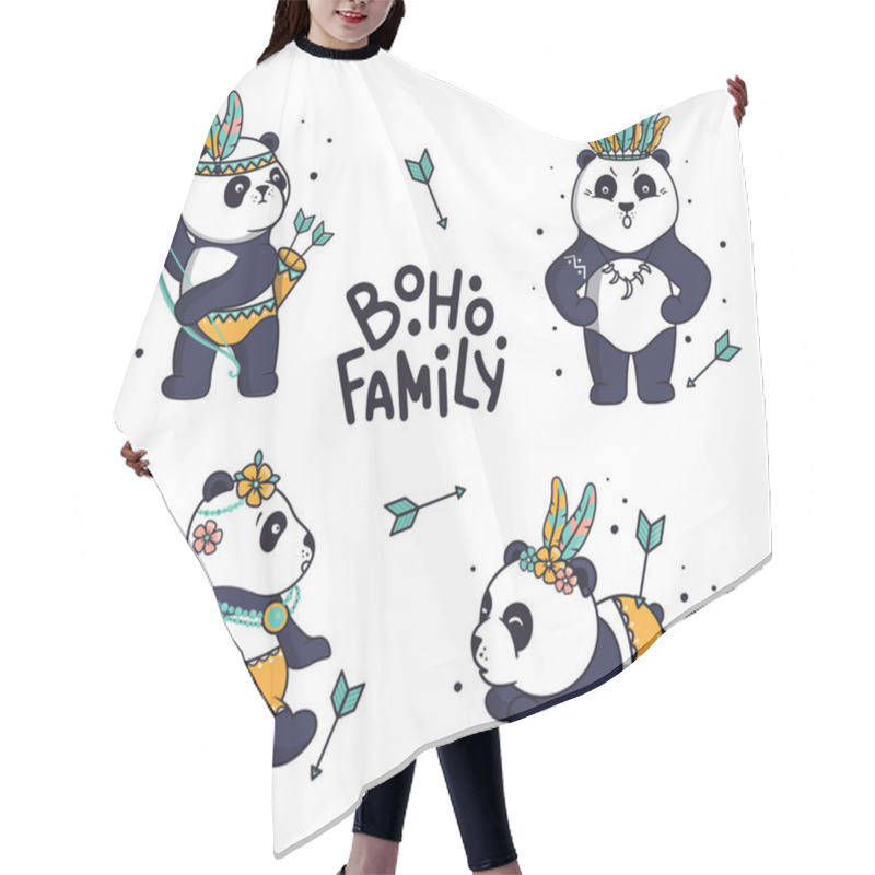 Personality  Set Of Cute Family Pandas. Animal Cartoon Characters Show History. The Bohemian Collection Hair Cutting Cape