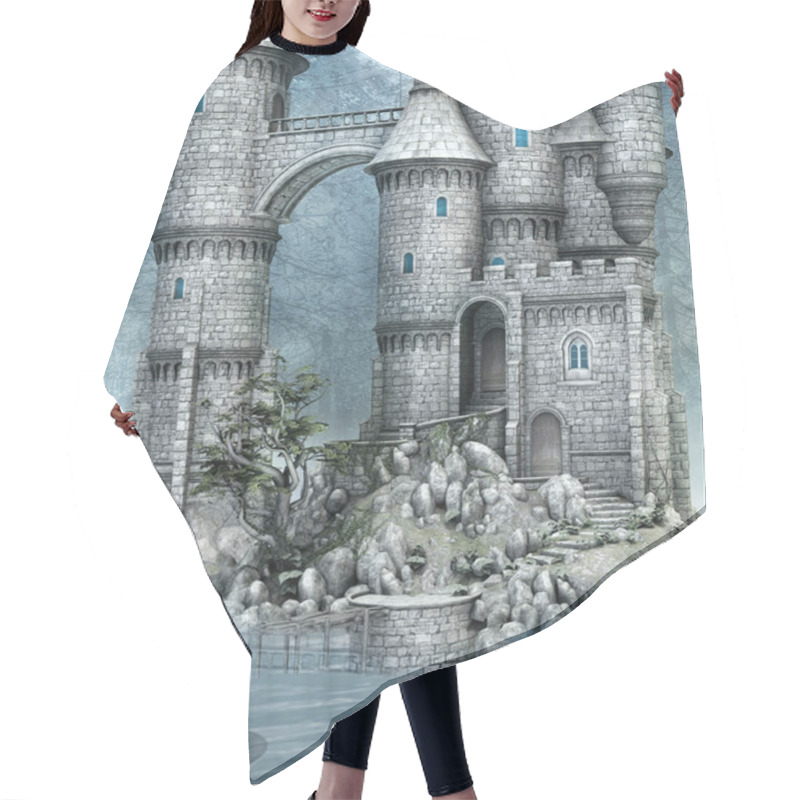 Personality  Blue Fairytale Castle In The Misty Lake, 3D Illustration Hair Cutting Cape