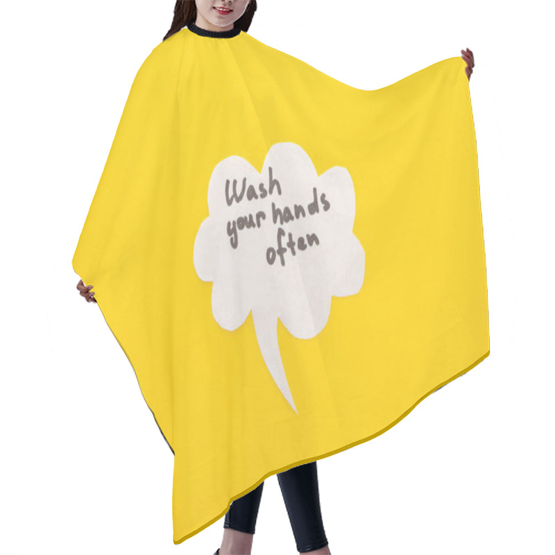 Personality  Top View Of Speech Bubbles With Wash Your Hands Lettering On Yellow Background Hair Cutting Cape