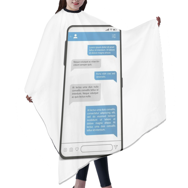 Personality  Chat On Phone Screen. Mobile Messenger Template. Social Network Mock Up. Vector Cellphone Chatting Concept Hair Cutting Cape