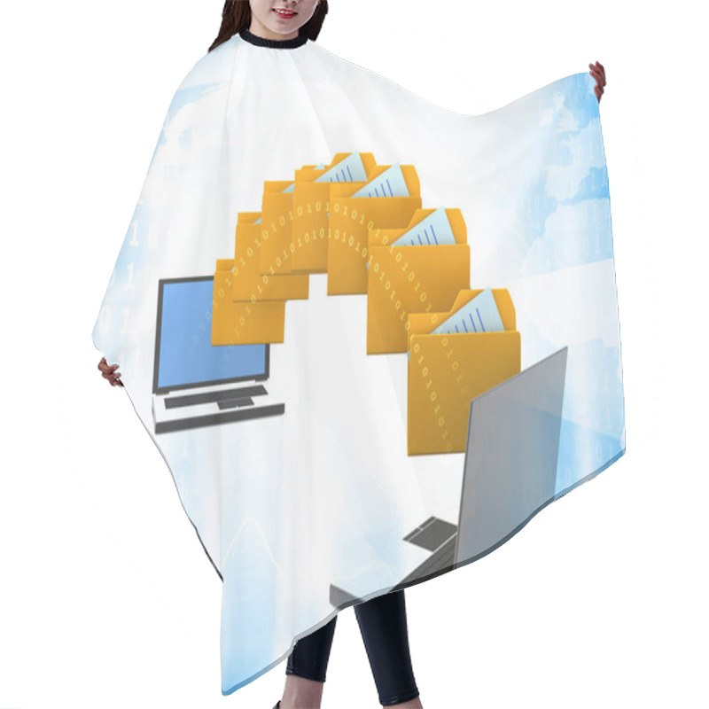 Personality  Two Laptops Transferred Documents. Data, File, Folders With Paper Files. 3d Illustration Hair Cutting Cape