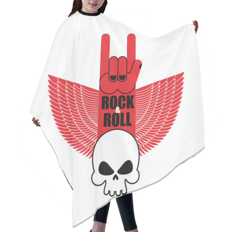 Personality  Rock And Roll Hand Sign And Wings With  Skull. Symbol For Lovers Hair Cutting Cape